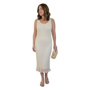 Zara Open-weave Knit Cotton Doily Dress Fully Lined Ecru Midi size Large